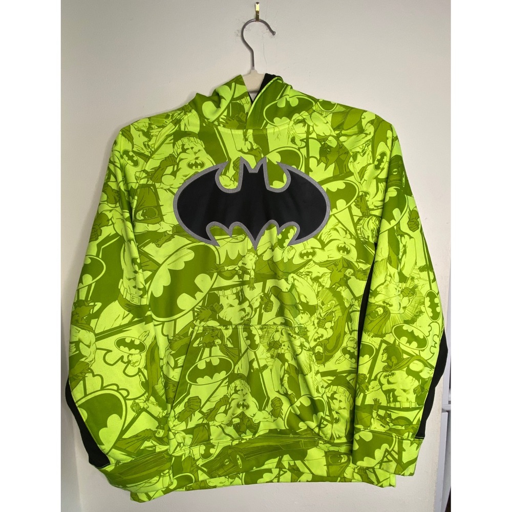 Batman Boys Neon‎ Green Comic Print Hoodie XL 14/16 DC Comics Pullover 22080